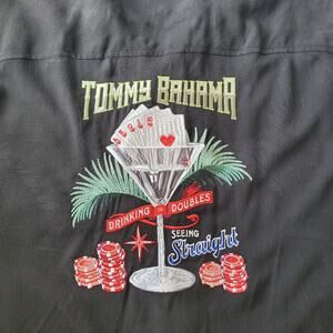 Tommy Bahama Shirt 2XL Silk Embroidered Drinking Doubles Straight Casino Martini